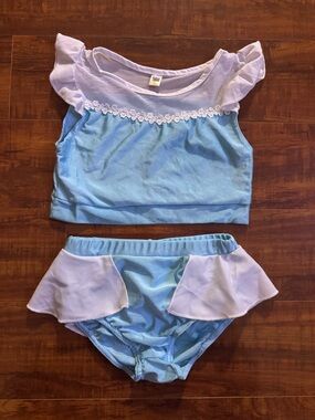 SHEIN Light Blue and White Girls' Two-Piece Swim Set